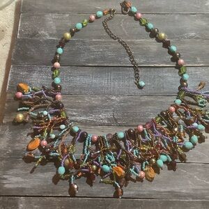 Colorful Beaded Necklace, real stones and glass beads.